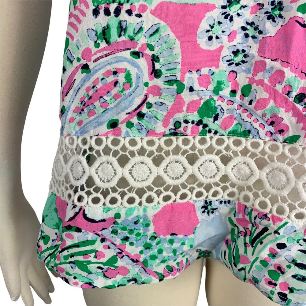 Crown & Ivy PS Top NWT Petite Small Pink Green Pom Crochet Icon Peasant Sleevele - Picture 6 of 7